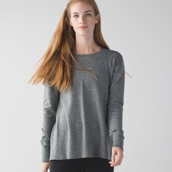 Lululemon Sweaters - Lululemon Sunset Savasana Pullover Womens 4 Gray Merino Wool Open Sweater NO TAG